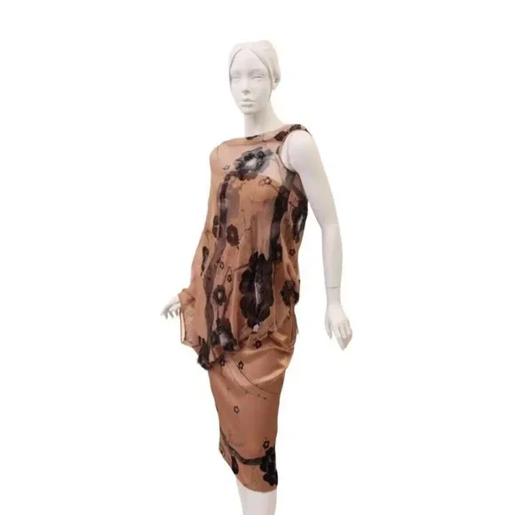 New Tom Ford Nude Cherry Blossom Embellished Asymmetric Wing Dress+Top - Picture 5 of 9
